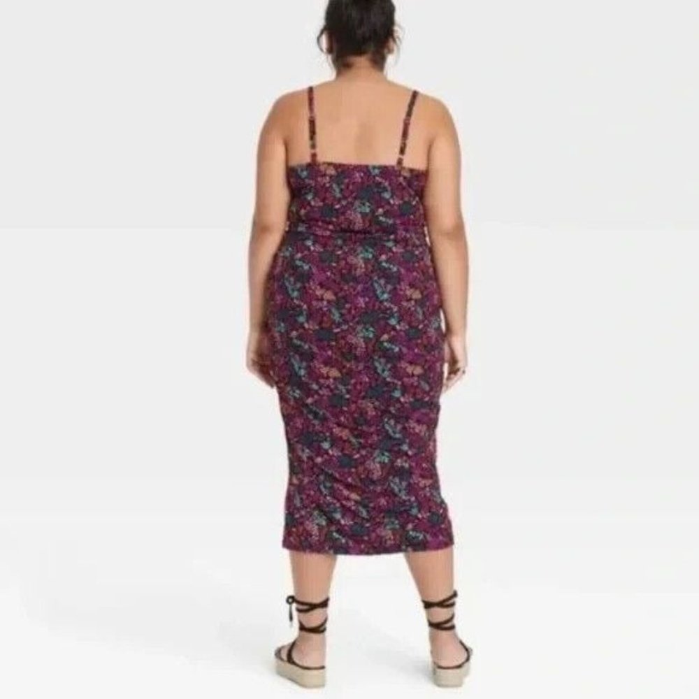 NWT Ava Viv Target Womens Dress 3X Mesh Floral Ruched Bodycon Midi Sleeveless - Picture 2 of 7